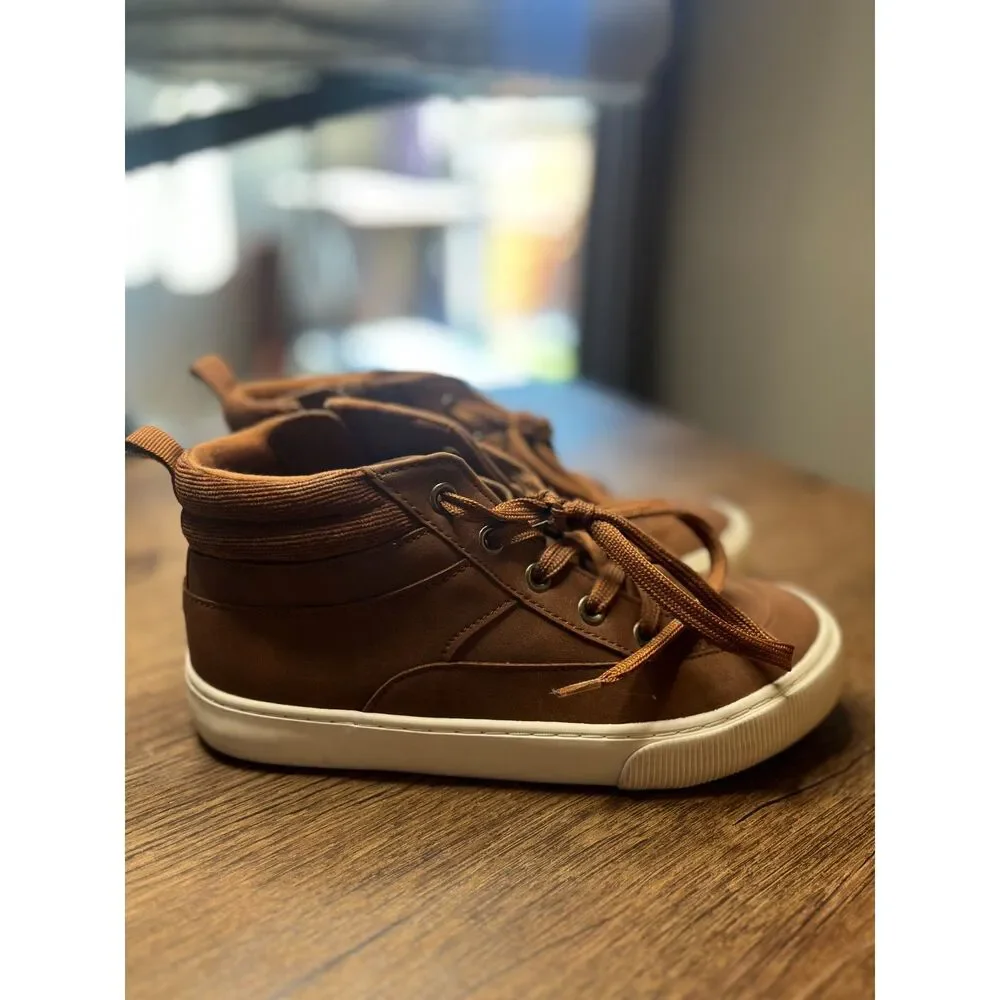 Cat & Jack Brown High Top Sneakers Youth Size 3 Side Zip